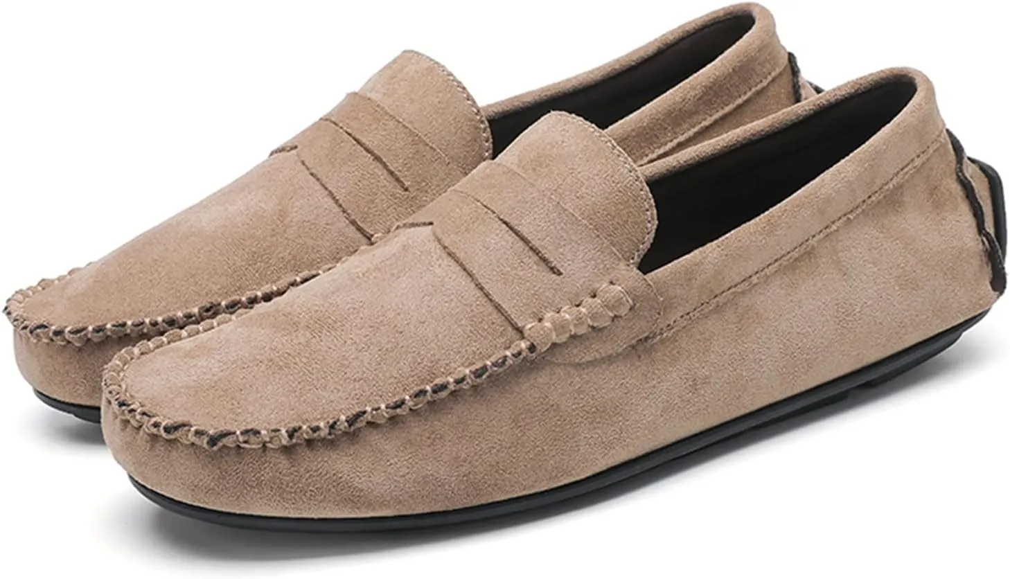 HOOENG Smoking Loafer for Men Suede Vamp Penny Loafer Stitching Details Round Toe Resistant Flexible Anti-Slip Outdoor Slip on