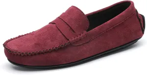 HOOENG Smoking Loafer for Men Suede Vamp Penny Loafer Stitching Details Round Toe Resistant Flexible Anti-Slip Outdoor Slip on