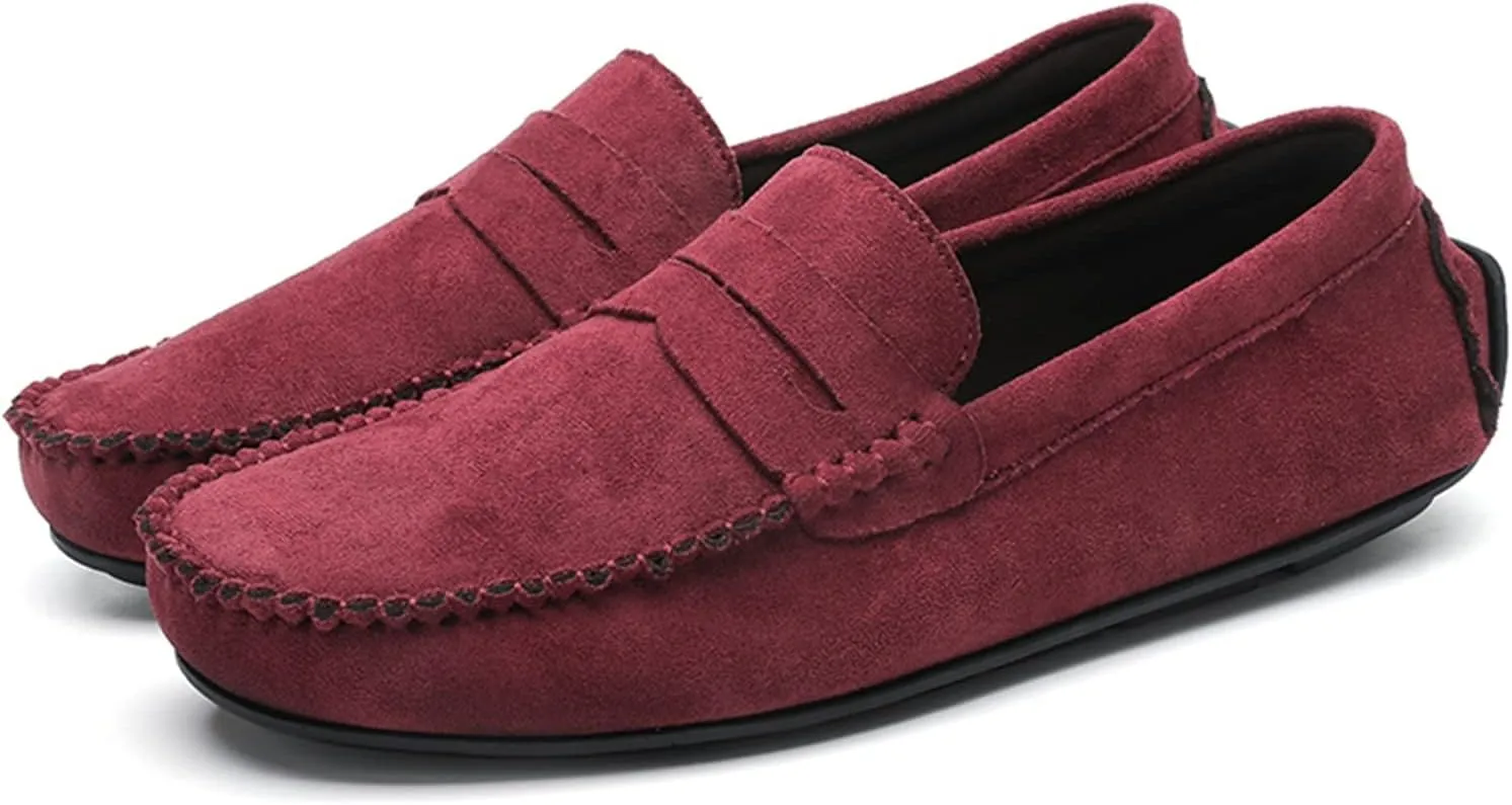 HOOENG Smoking Loafer for Men Suede Vamp Penny Loafer Stitching Details Round Toe Resistant Flexible Anti-Slip Outdoor Slip on