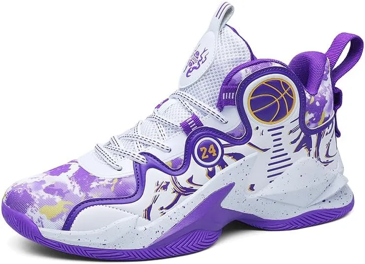 Kids Basketball Shoes, Leather Trendy Casual Sports Basketball Shoes Breathable Comfortable Boys Sneakers for Little Kids/Big Kids and Adult