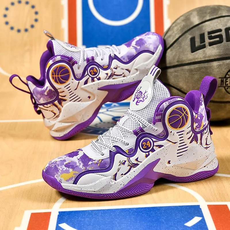 Kids Basketball Shoes, Leather Trendy Casual Sports Basketball Shoes Breathable Comfortable Boys Sneakers for Little Kids/Big Kids and Adult