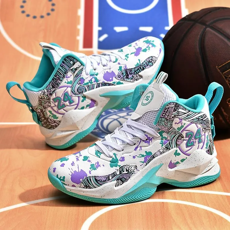 Kids Basketball Shoes, Leather Trendy Casual Sports Basketball Shoes Breathable Comfortable Boys Sneakers for Little Kids/Big Kids and Adult
