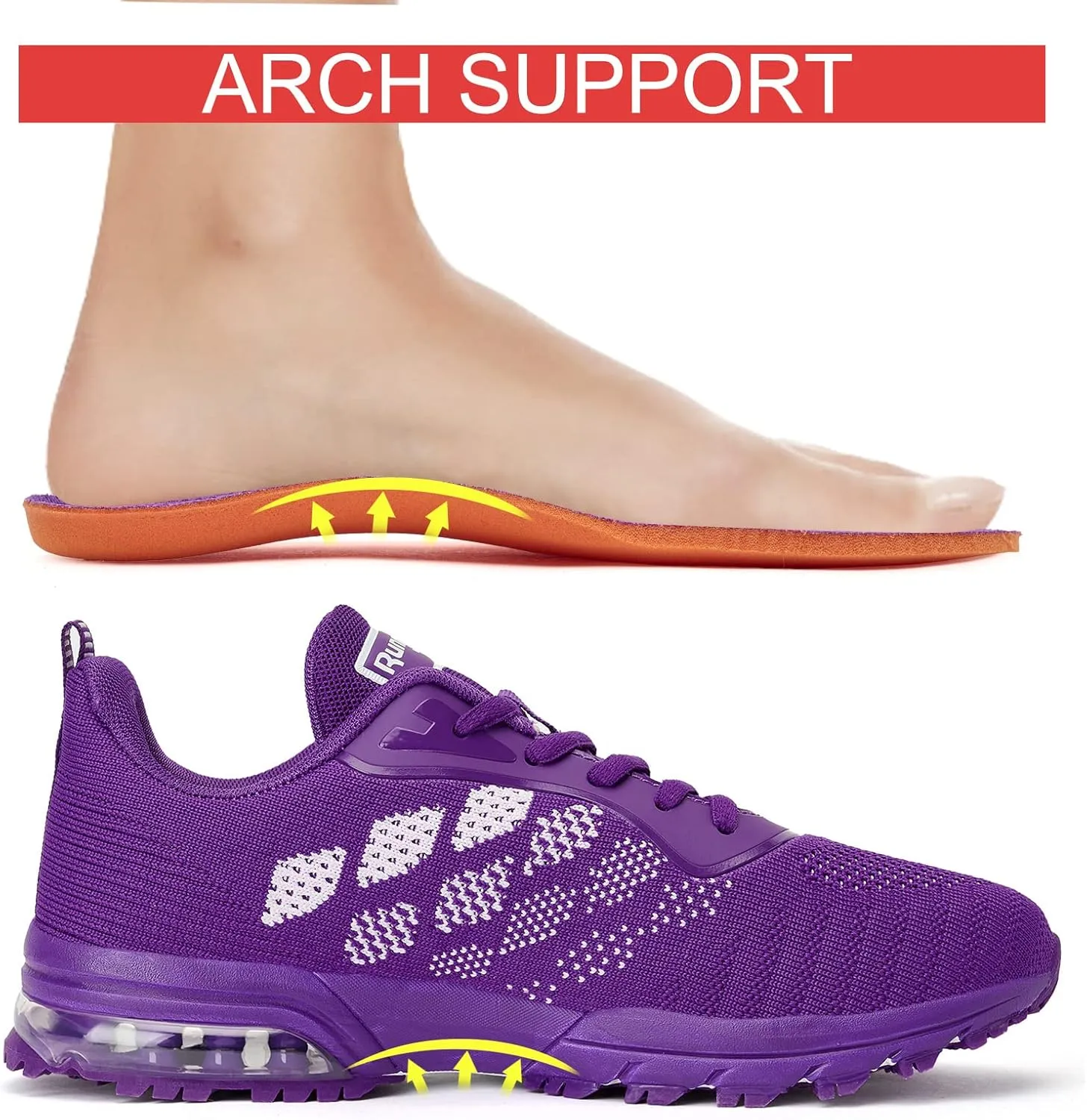 KPP Running Shoes, Black/Purple, Breathable Mesh, Cushioning