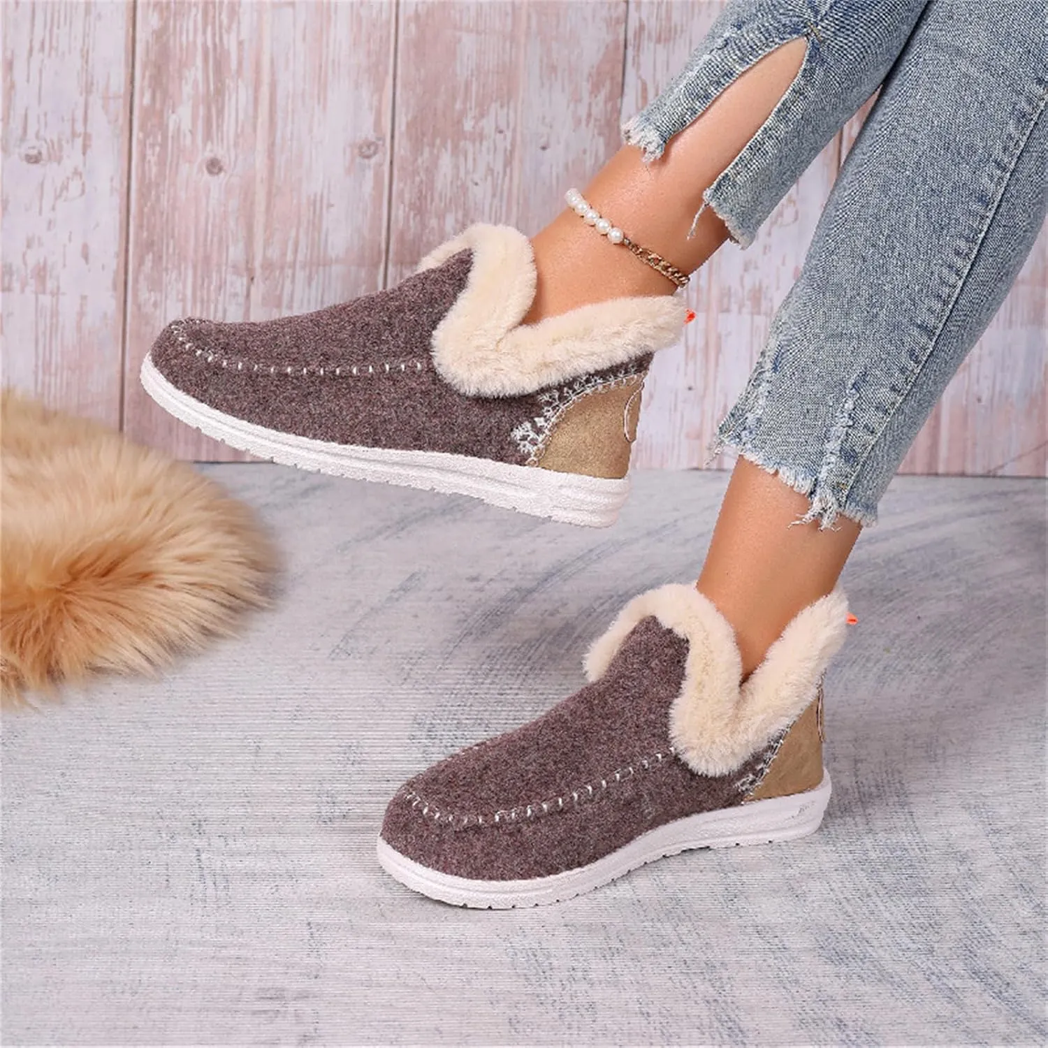 Ladmiple Booties For Women 2024 Snow Warm Ankle Boots Comfortable Slip On Outdoor Fur Lined Thickening Walking Winter Shoes