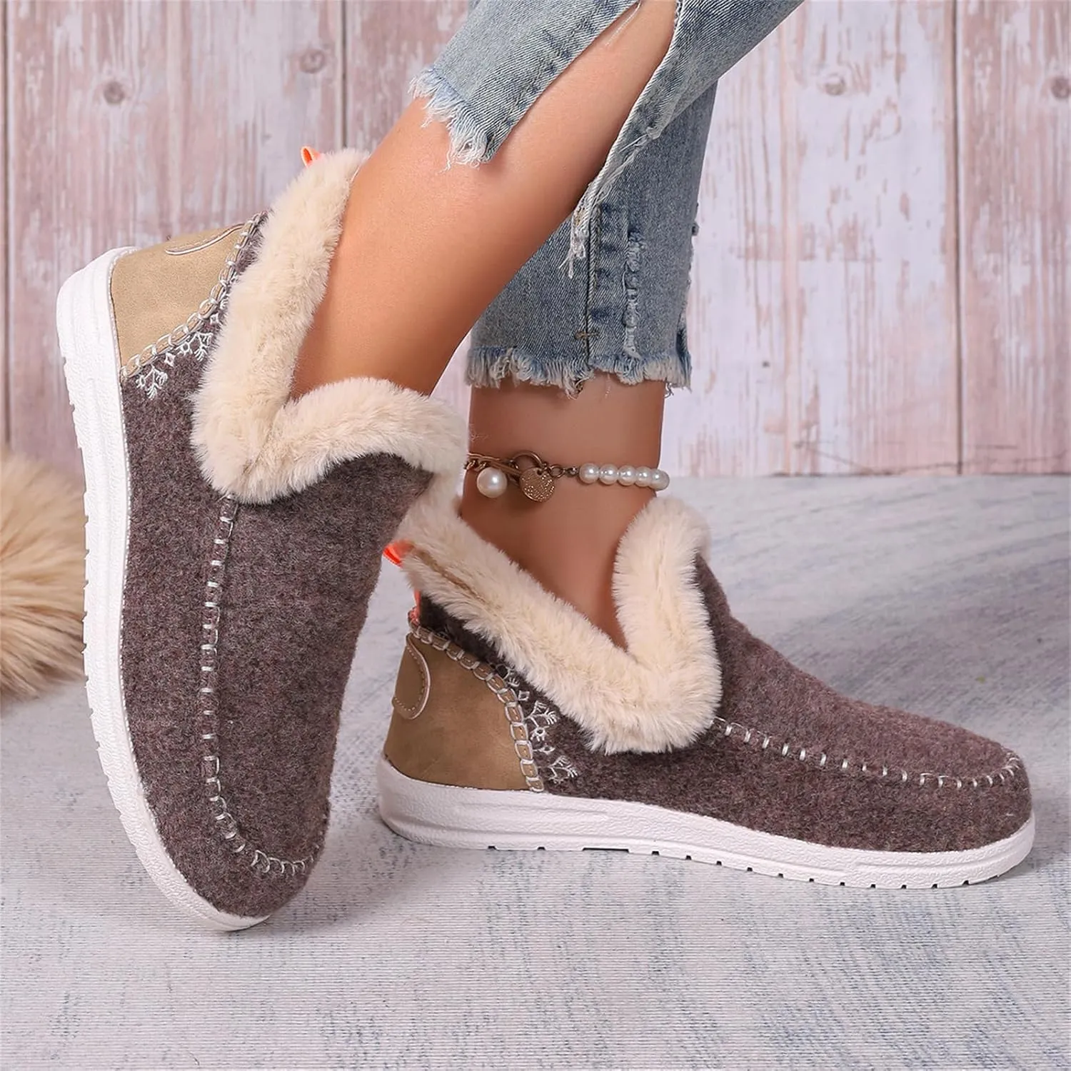 Ladmiple Booties For Women 2024 Snow Warm Ankle Boots Comfortable Slip On Outdoor Fur Lined Thickening Walking Winter Shoes