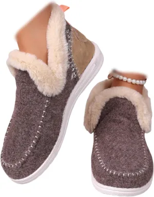 Ladmiple Booties For Women 2024 Snow Warm Ankle Boots Comfortable Slip On Outdoor Fur Lined Thickening Walking Winter Shoes