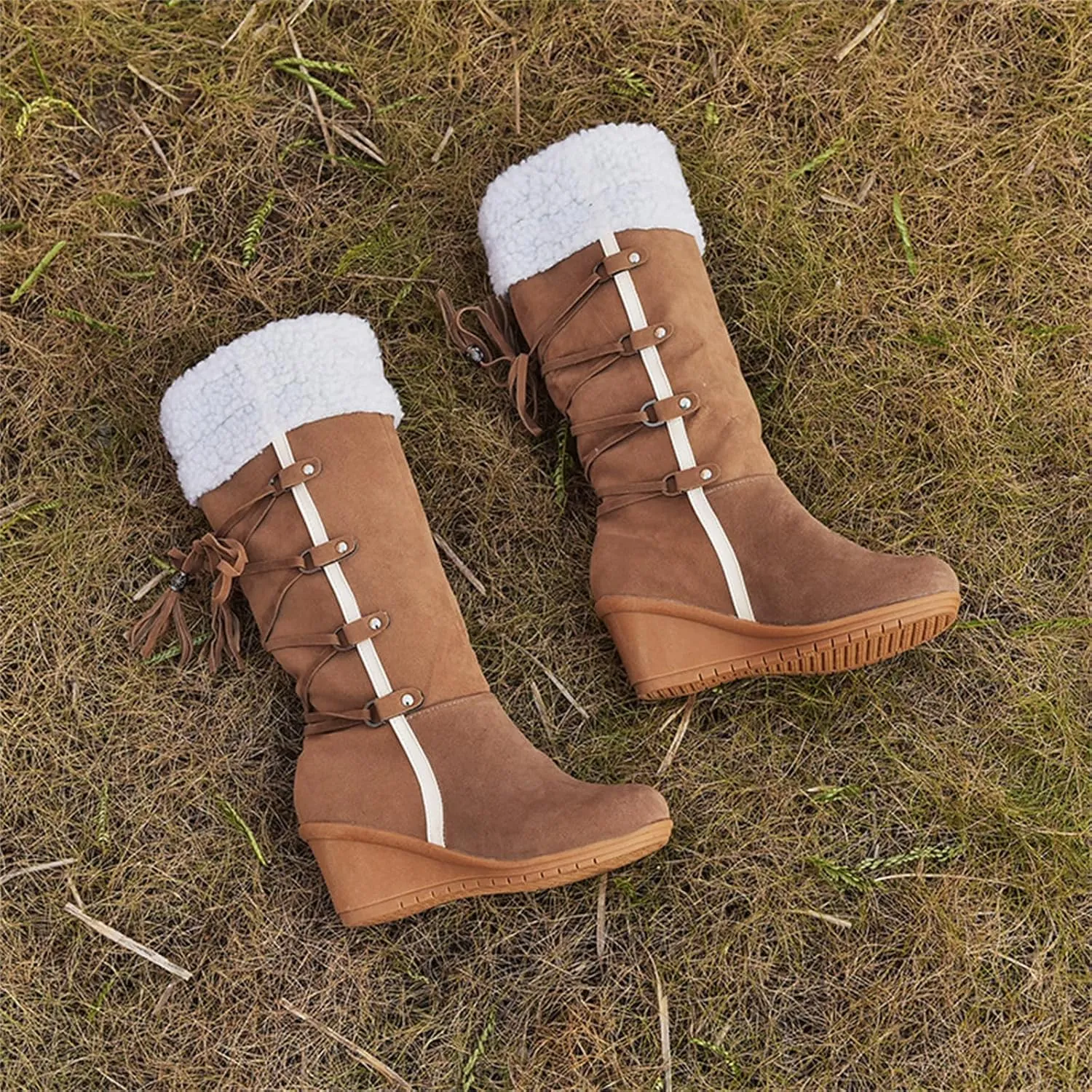 Ladmiple Snow Boots For Women Tall Mid Calf Winter Warm Outdoor Fur Lined Comfortable Fashion Casual Walking Shoes