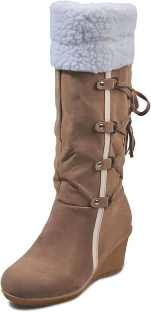 Ladmiple Snow Boots For Women Tall Mid Calf Winter Warm Outdoor Fur Lined Comfortable Fashion Casual Walking Shoes