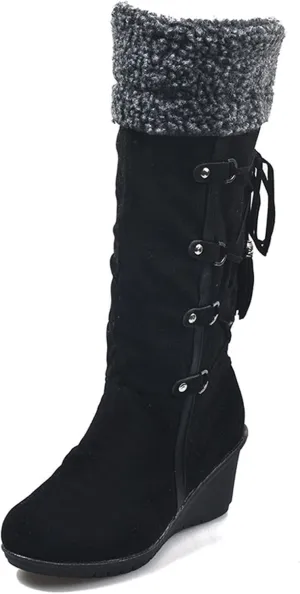 Ladmiple Snow Boots For Women Tall Mid Calf Winter Warm Outdoor Fur Lined Comfortable Fashion Casual Walking Shoes