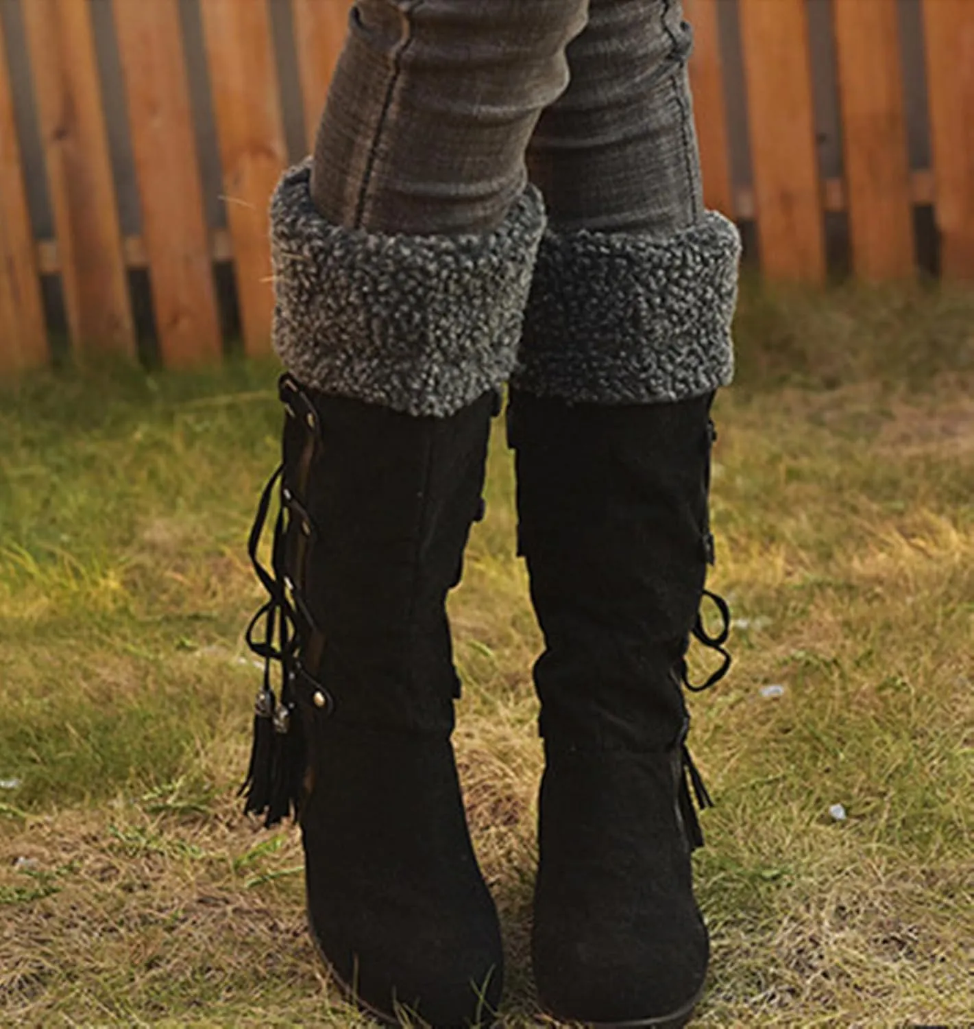 Ladmiple Snow Boots For Women Tall Mid Calf Winter Warm Outdoor Fur Lined Comfortable Fashion Casual Walking Shoes