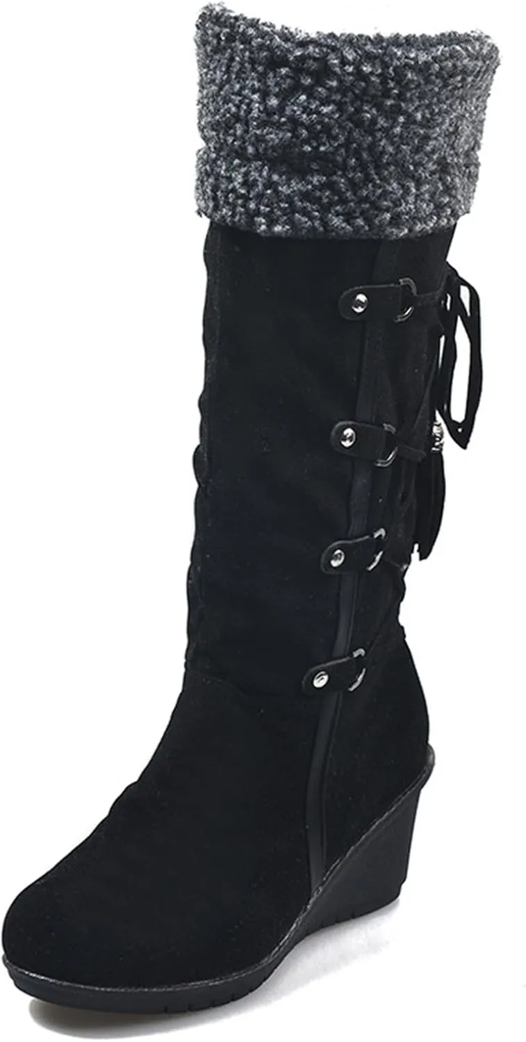 Ladmiple Snow Boots For Women Tall Mid Calf Winter Warm Outdoor Fur Lined Comfortable Fashion Casual Walking Shoes
