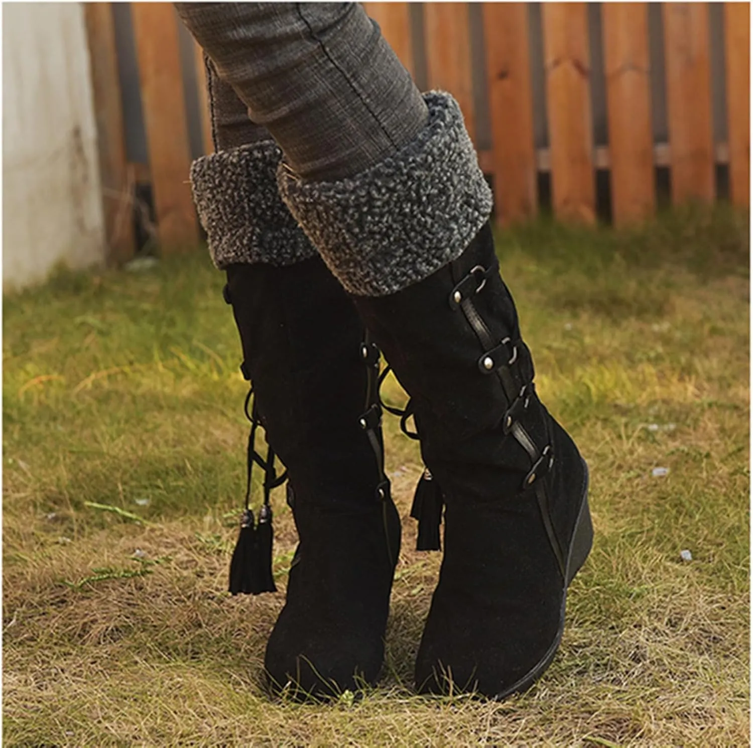 Ladmiple Snow Boots For Women Tall Mid Calf Winter Warm Outdoor Fur Lined Comfortable Fashion Casual Walking Shoes
