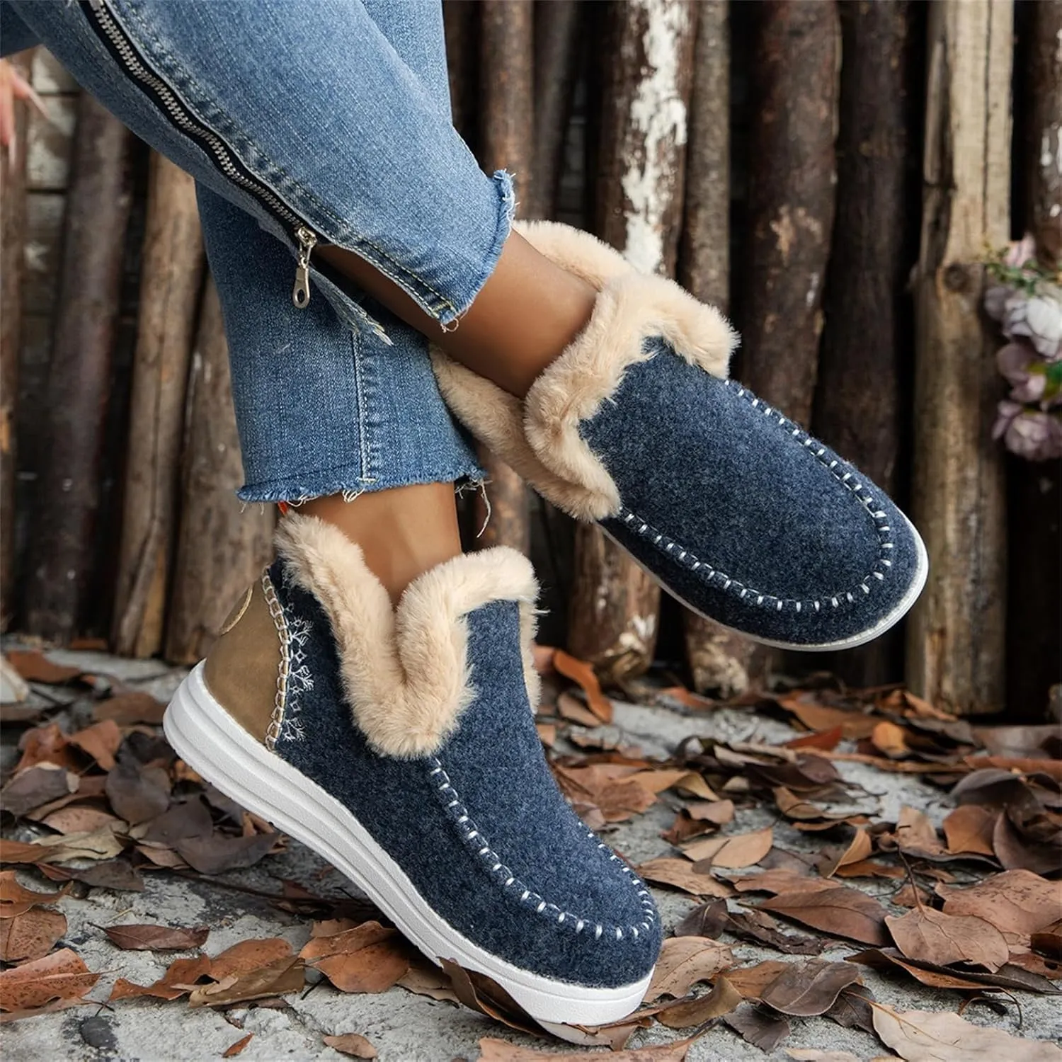 Ladmiple Winter Boots For Women 2024 Dressy Snow Boots Warm Ankle Booties Comfortable Slip On Outdoor Fur Lined Loafers Shoes