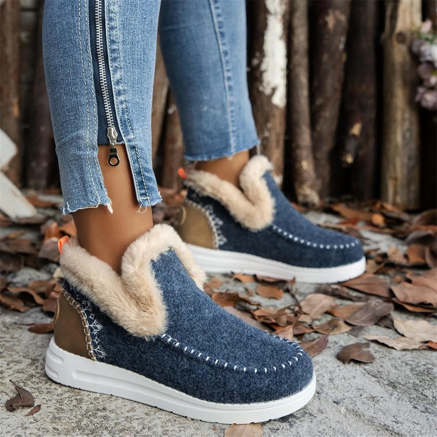 Ladmiple Winter Boots For Women 2024 Dressy Snow Boots Warm Ankle Booties Comfortable Slip On Outdoor Fur Lined Loafers Shoes