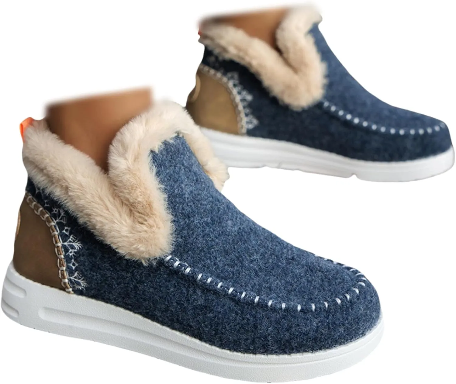 Ladmiple Winter Boots For Women 2024 Dressy Snow Boots Warm Ankle Booties Comfortable Slip On Outdoor Fur Lined Loafers Shoes