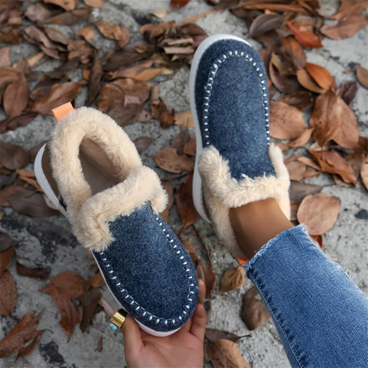 Ladmiple Winter Boots For Women 2024 Dressy Snow Boots Warm Ankle Booties Comfortable Slip On Outdoor Fur Lined Loafers Shoes