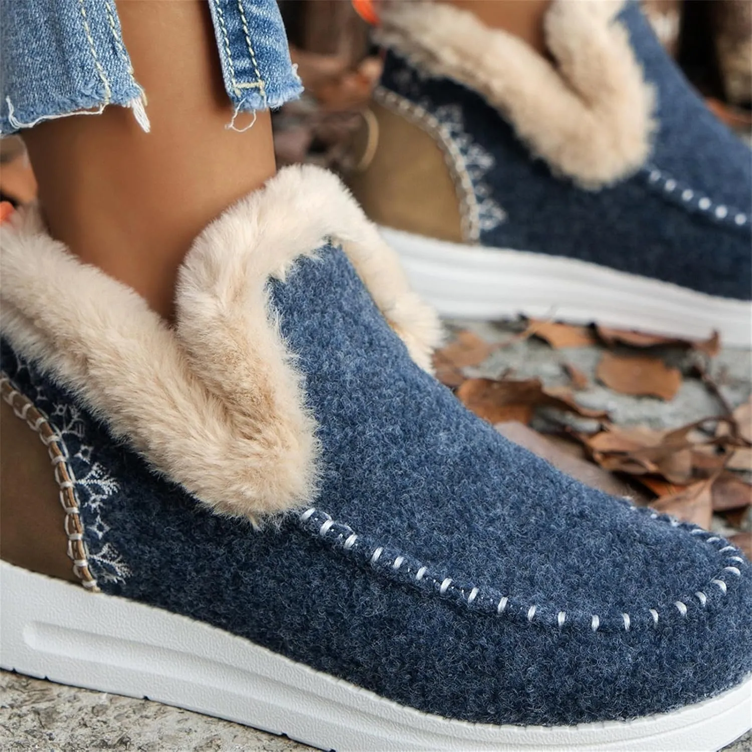 Ladmiple Winter Boots For Women 2024 Dressy Snow Boots Warm Ankle Booties Comfortable Slip On Outdoor Fur Lined Loafers Shoes