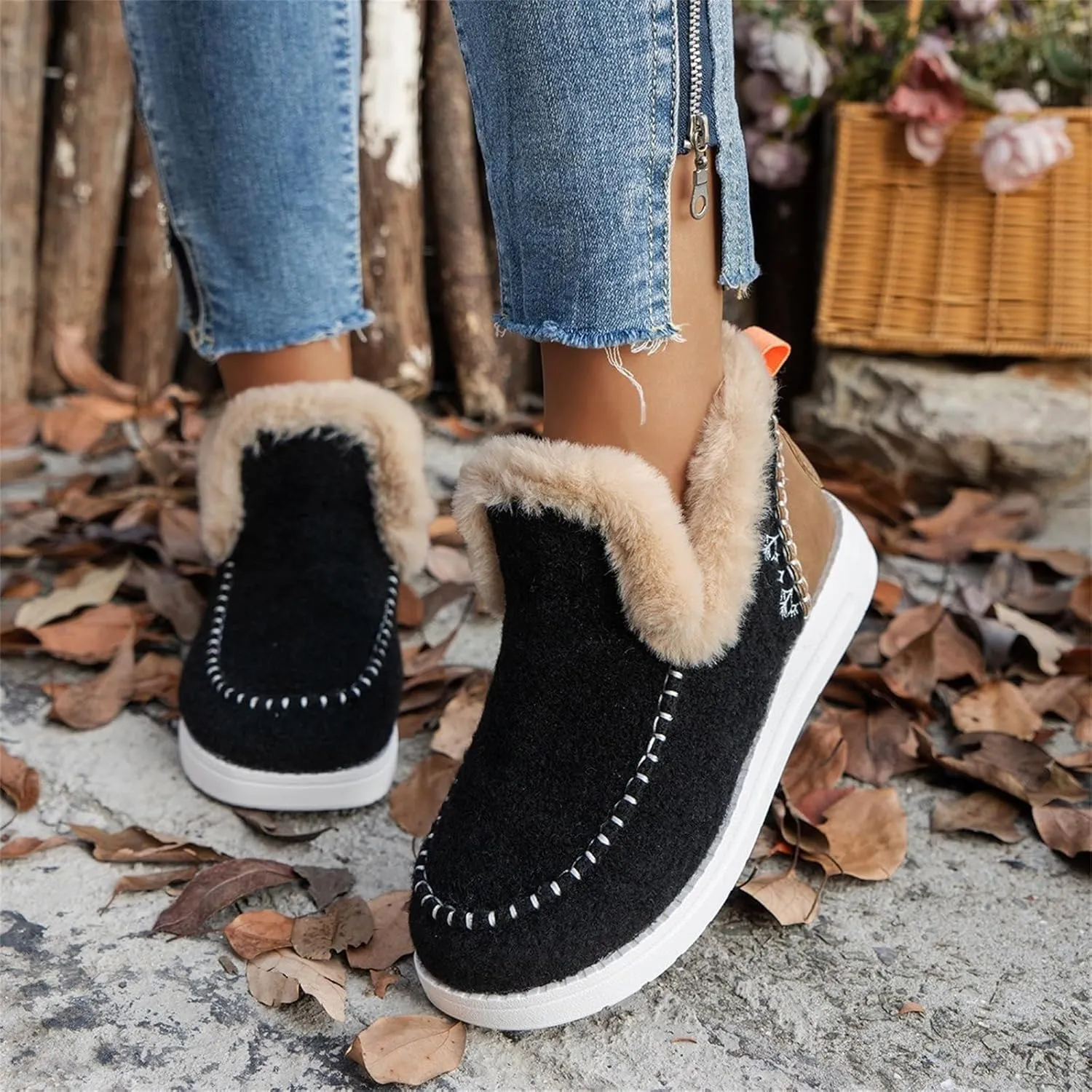 Ladmiple Winter Boots For Women 2024 Dressy Snow Boots Winter Shoes with Fur Lined Warm Slip On Ankle Booties Loafers Shoes