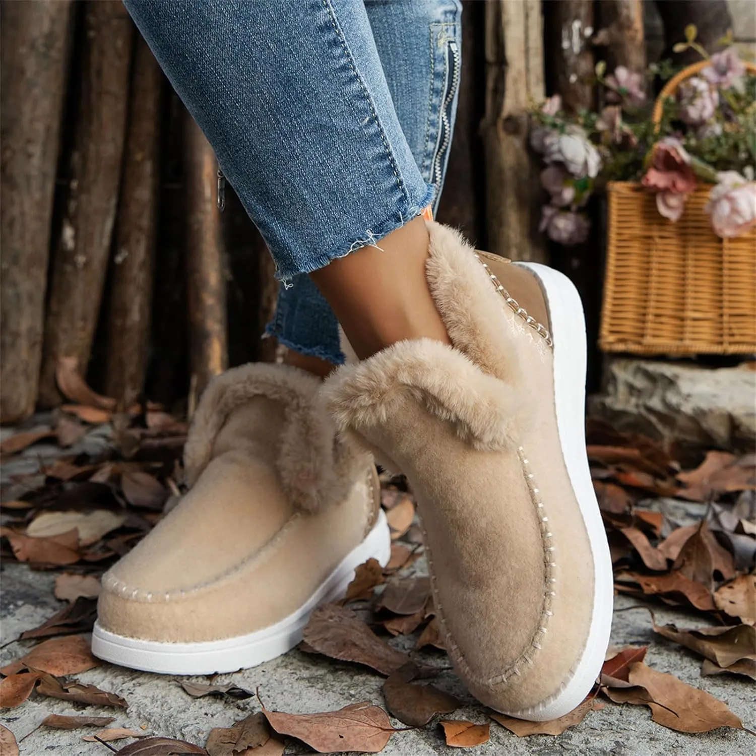 Ladmiple Winter Boots For Women 2024 Dressy Snow Boots Winter Shoes with Fur Lined Warm Slip On Ankle Booties Loafers Shoes