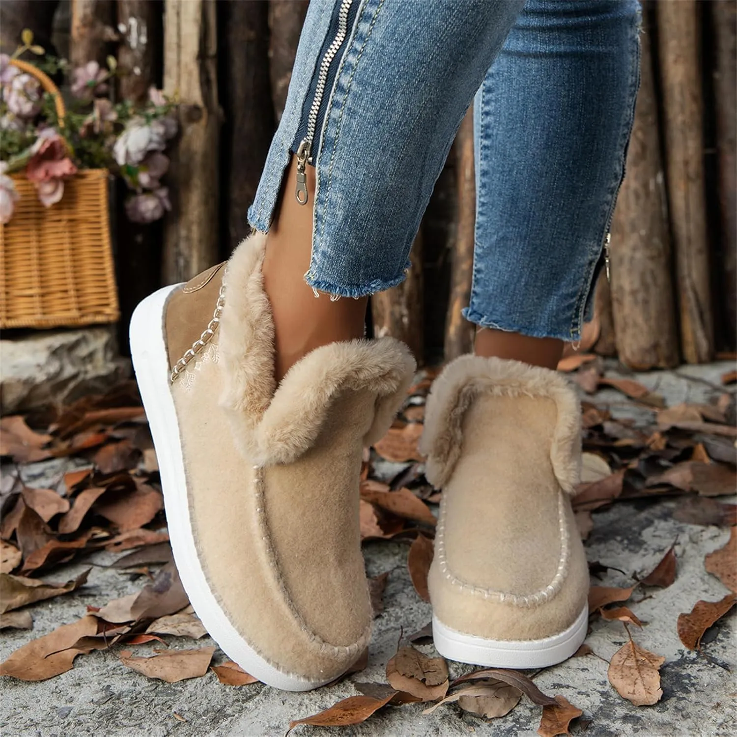 Ladmiple Winter Boots For Women 2024 Dressy Snow Boots Winter Shoes with Fur Lined Warm Slip On Ankle Booties Loafers Shoes
