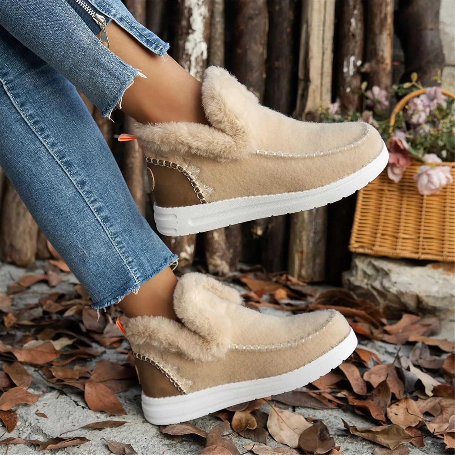 Ladmiple Winter Boots For Women 2024 Dressy Snow Boots Winter Shoes with Fur Lined Warm Slip On Ankle Booties Loafers Shoes