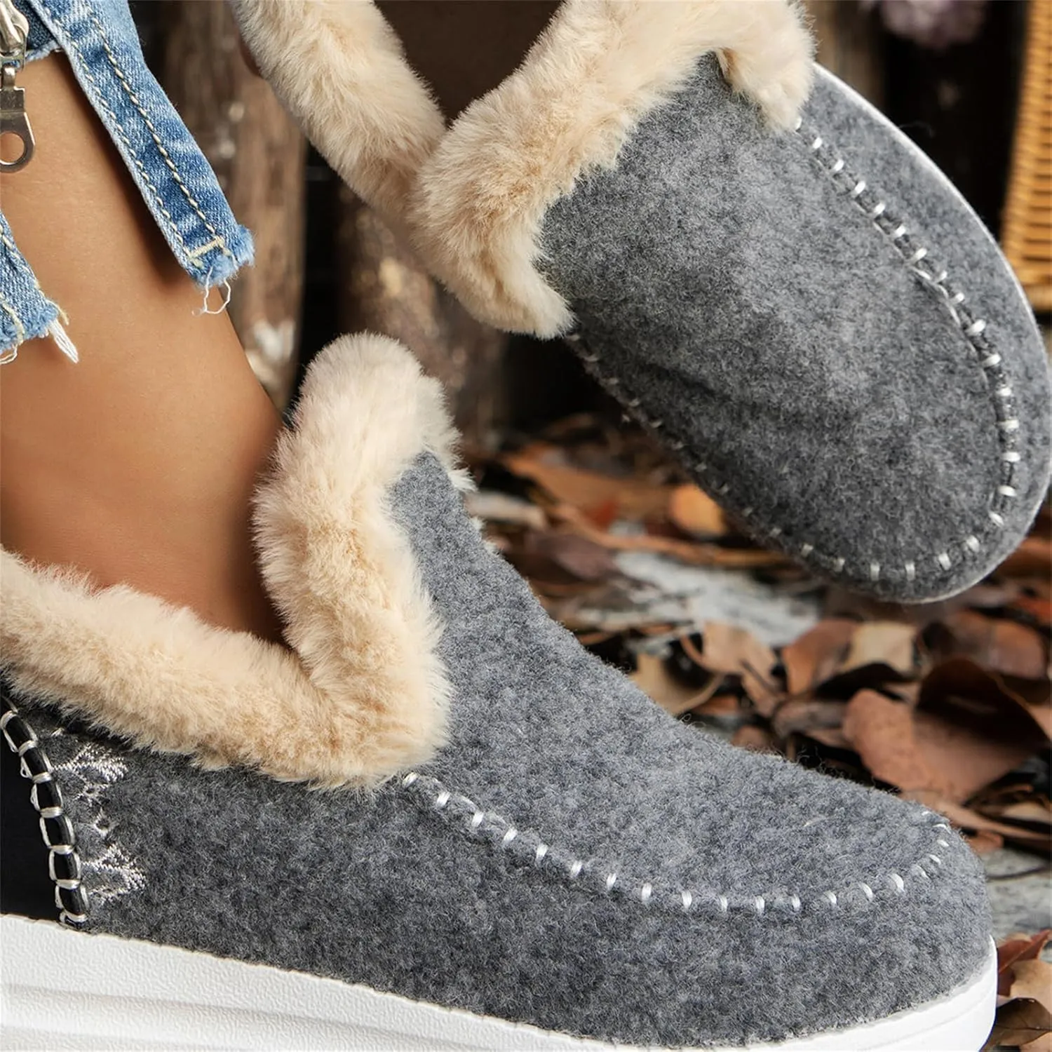 Ladmiple Winter Boots For Women 2024 Dressy Warm Fur Lined Snow Boots Short Ankle Booties Slip On Comfortable Loafers Shoes