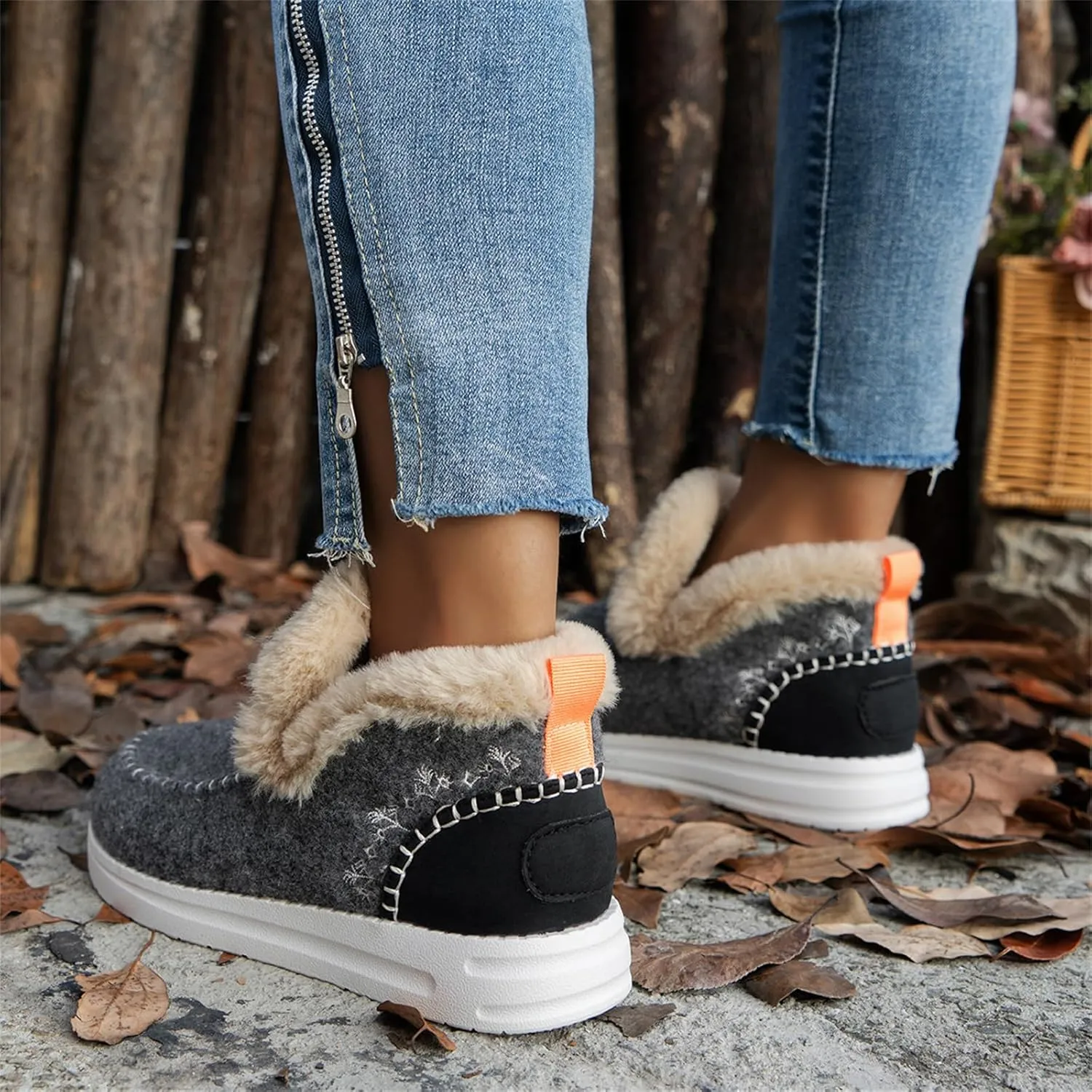 Ladmiple Winter Boots For Women 2024 Dressy Warm Fur Lined Snow Boots Short Ankle Booties Slip On Comfortable Loafers Shoes