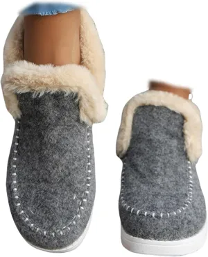 Ladmiple Winter Boots For Women 2024 Dressy Warm Fur Lined Snow Boots Short Ankle Booties Slip On Comfortable Loafers Shoes