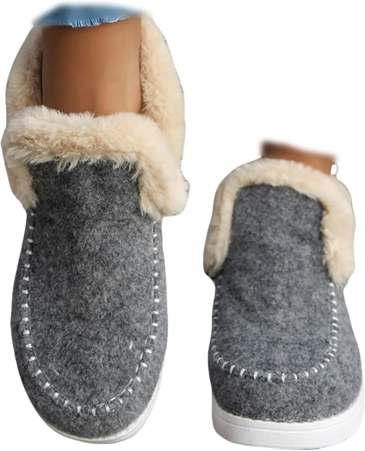 Ladmiple Winter Boots For Women 2024 Dressy Warm Fur Lined Snow Boots Short Ankle Booties Slip On Comfortable Loafers Shoes