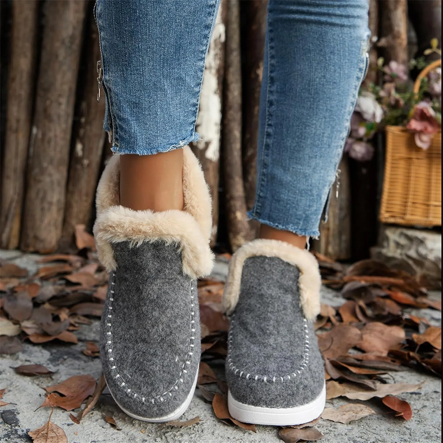 Ladmiple Winter Boots For Women 2024 Dressy Warm Fur Lined Snow Boots Short Ankle Booties Slip On Comfortable Loafers Shoes