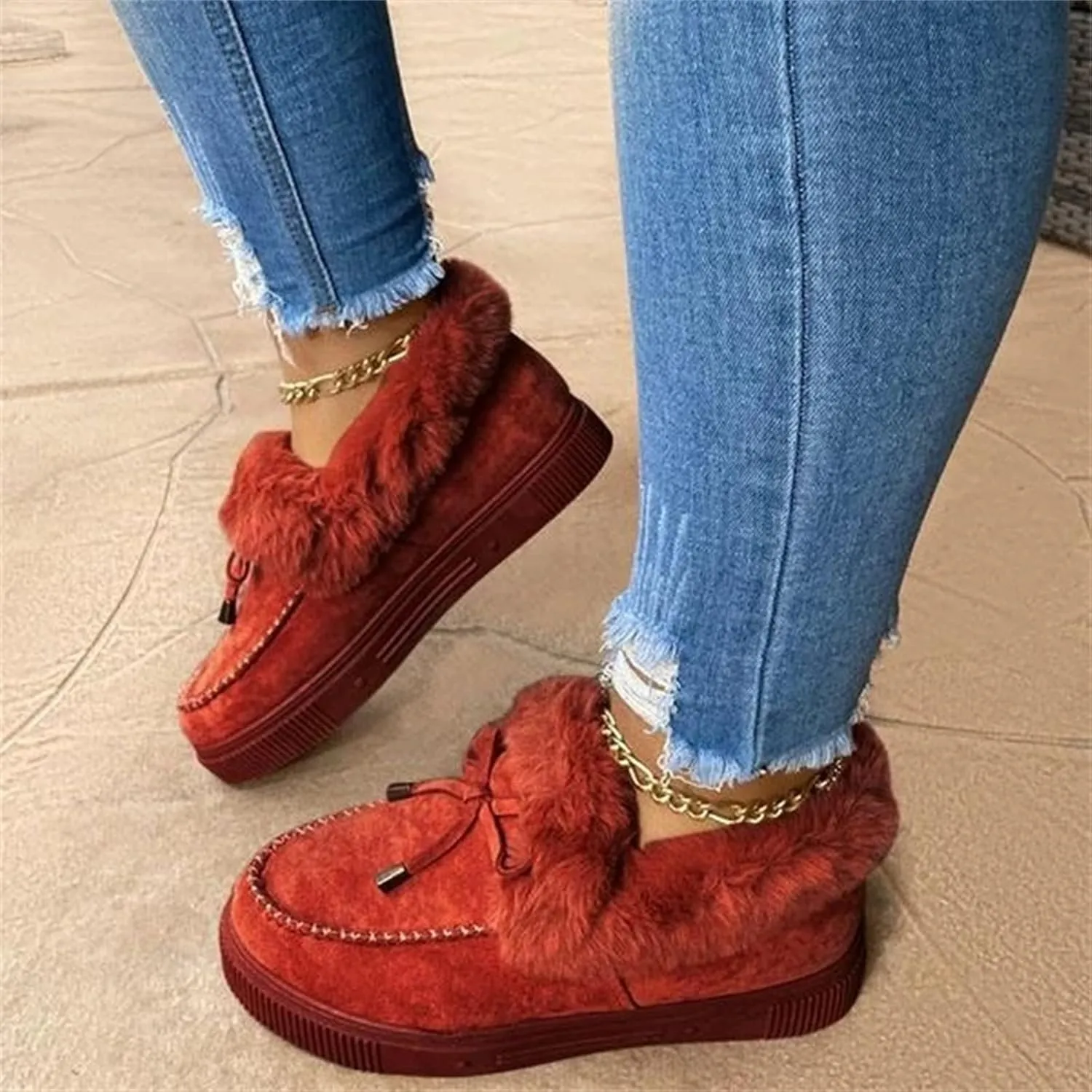 Ladmiple Winter Boots For Women 2024 Fashion Snow Boots Winter Shoes Fur Lined Warm Slip On Comfortable Outdoor Ankle Booties