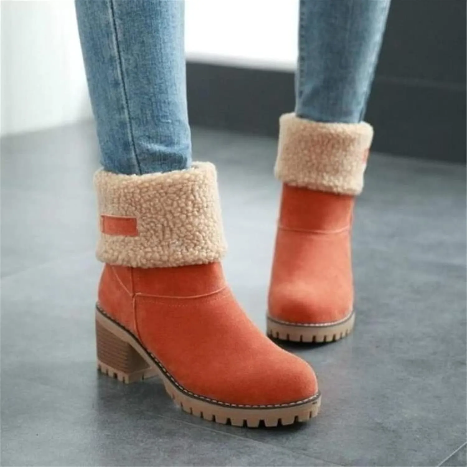 Ladmiple Winter Boots For Women Fashion Snow Boots Warm Fur Lined Ankle Booties Slip on Outdoor Walking Mid Calf Boots 2024