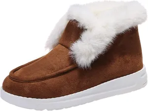 Ladmiple Winter Shoes For Women Wide Width Women’s Casual Slip-on Warm Loafers Shoes Faux Fur-Lined Comfortable Lightweight Winter Snow Ankle Boots Outdoor Walking Shoes