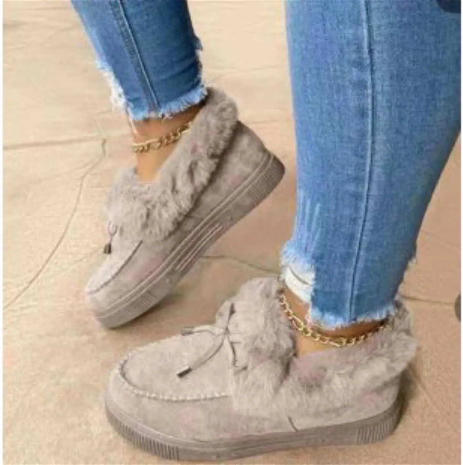 Lausiuoe Winter Boots For Women Fashion 2022 Fuzzy Ankle Bootie Warm Fluffy Silp On Casual Loafers House Shoes Slippers