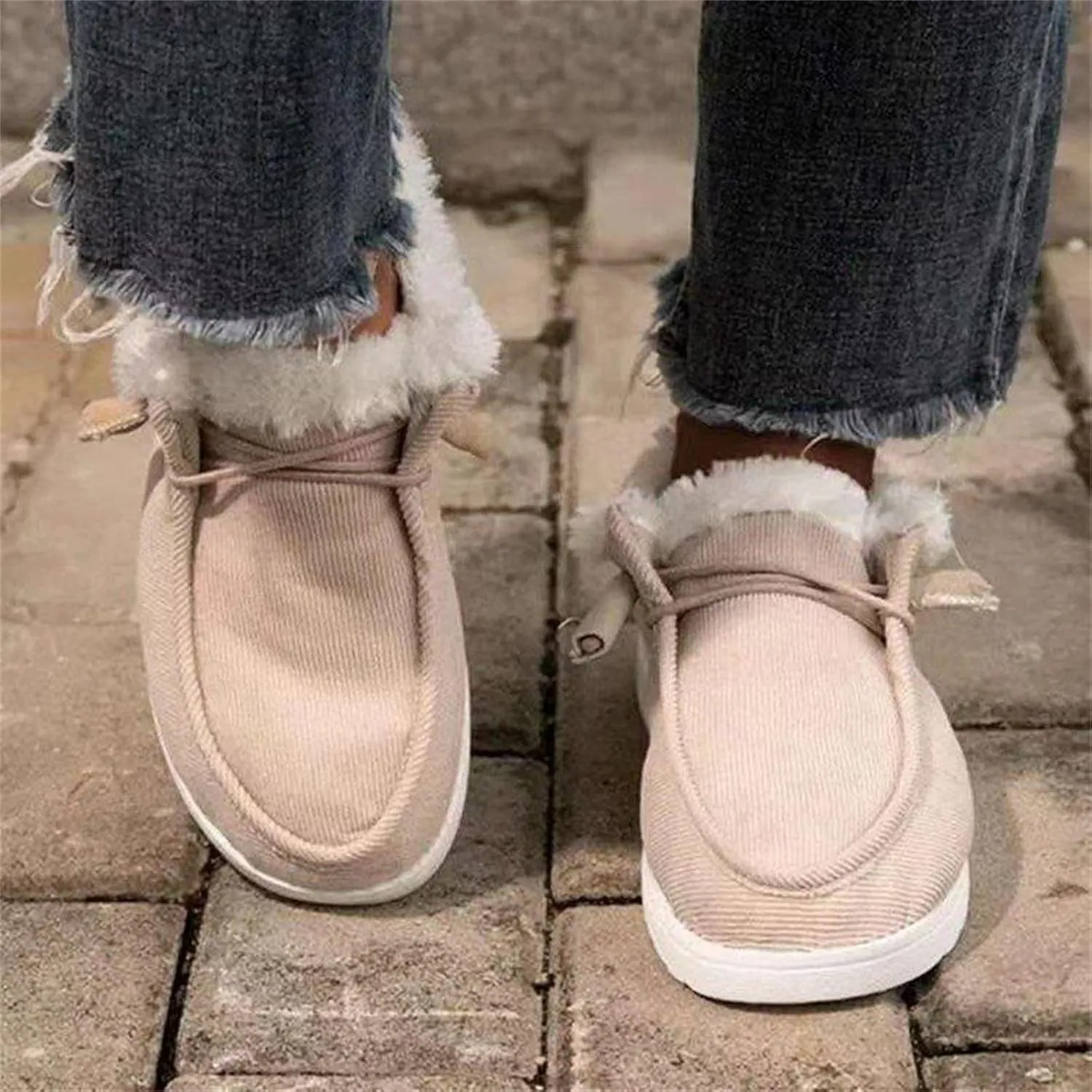 Lausiuoe Womens Winter Boots With Fur Lined Snow Fuzzy Ankle Booties Fashion Slip On Warm House Shoes Loafers Slippers