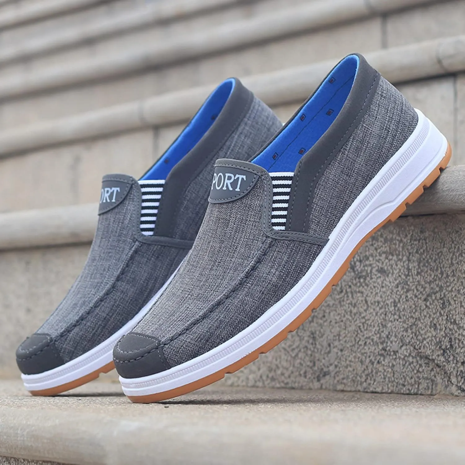 Lightweight Shoes Fashion All Season Men Casual Shoes Flat Round Toe Non Slip Cloth Upper Colorblock Comfortable Slip On