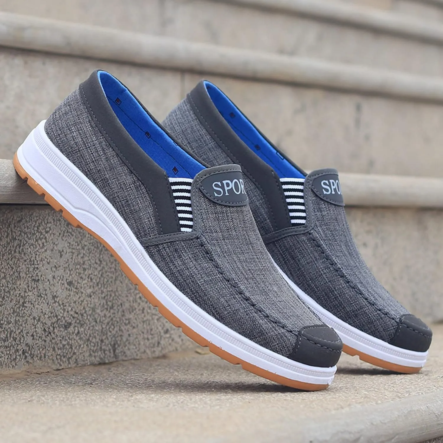 Lightweight Shoes Fashion All Season Men Casual Shoes Flat Round Toe Non Slip Cloth Upper Colorblock Comfortable Slip On