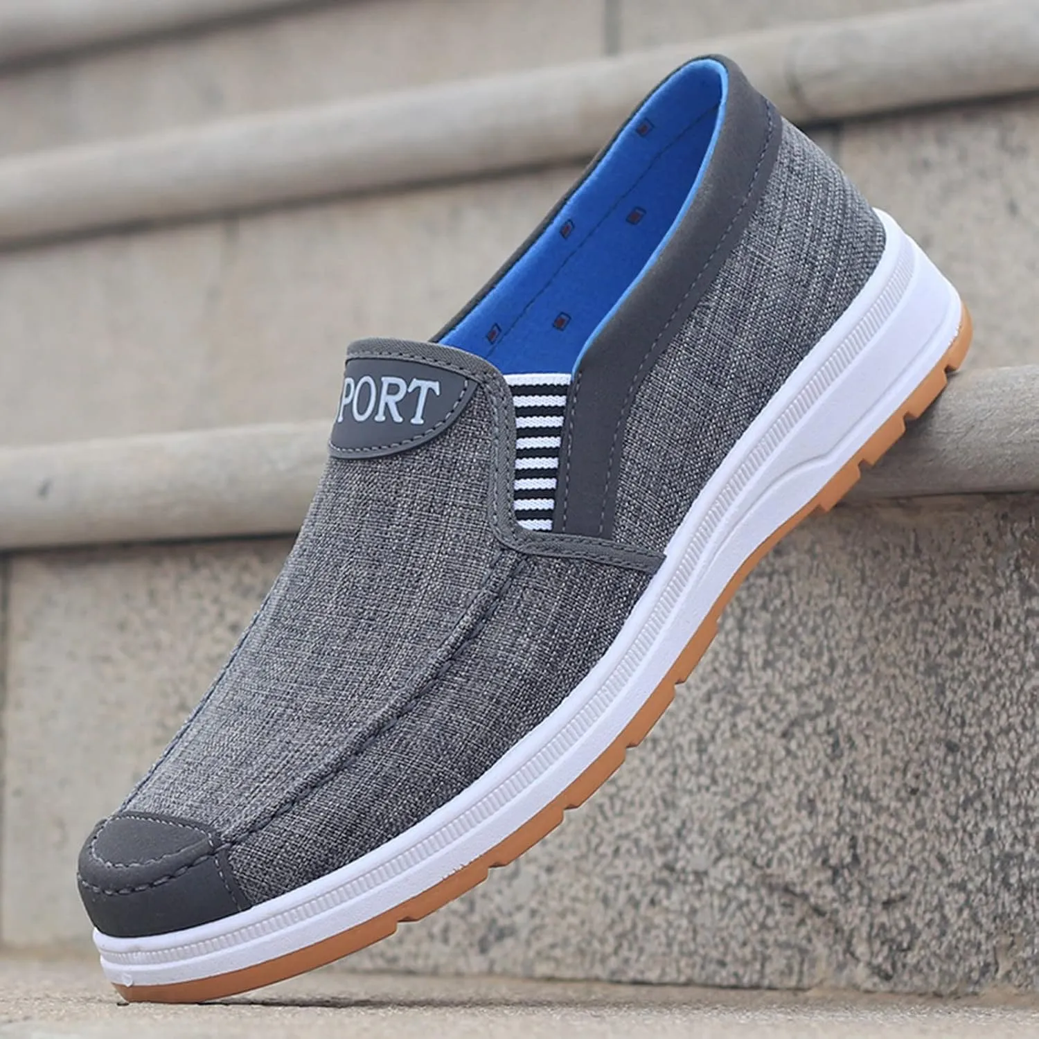 Lightweight Shoes Fashion All Season Men Casual Shoes Flat Round Toe Non Slip Cloth Upper Colorblock Comfortable Slip On