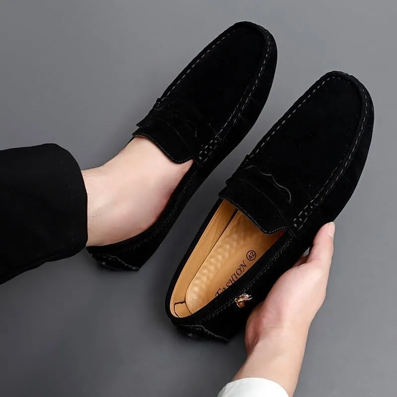 Loafers for Men Round Toe Suede Vamp Penny Driving Loafers Flexible Anti-Slip Resistant Walking Slip On