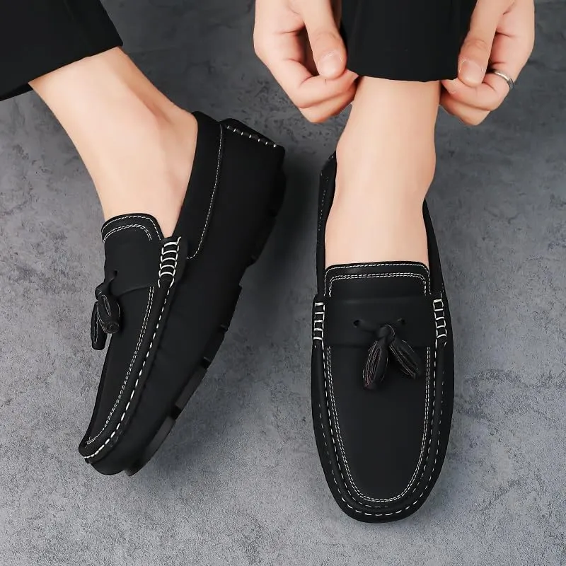 Loafers for Men Round Toe Suede with Tassel Penny Driving Loafers Flexible Comfortable Flat Heel Classic Wedding Slip-on