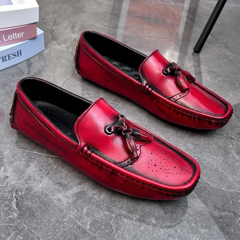 Loafers for Men Square Toe Brogue Embossed Wingtips with Tassel Driving Loafers Comfortable Flexible Lightweight Casual Slip-on