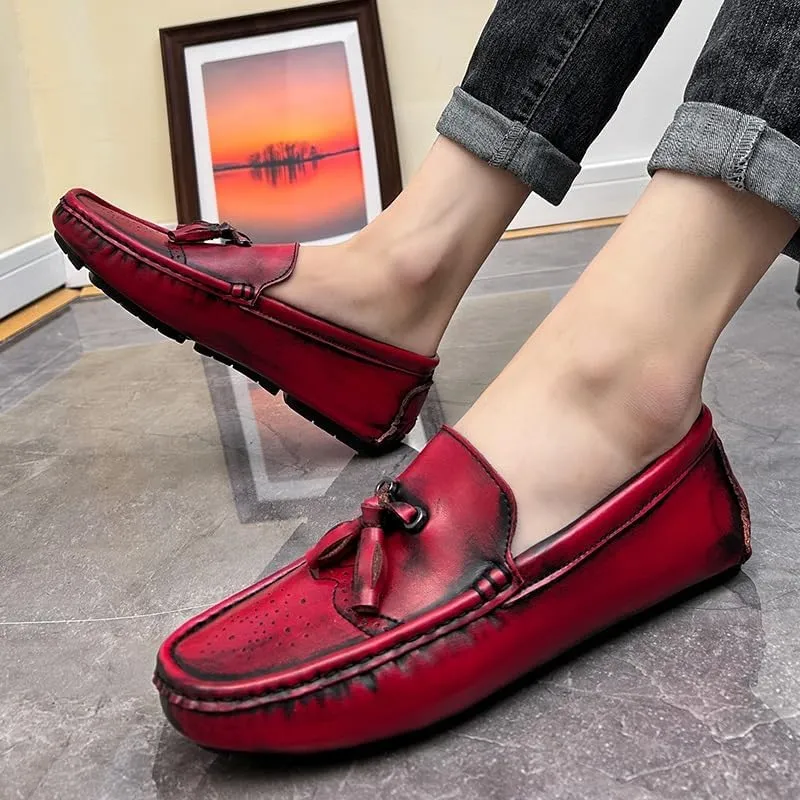 Loafers for Men Square Toe Brogue Embossed Wingtips with Tassel Driving Loafers Comfortable Flexible Lightweight Casual Slip-on