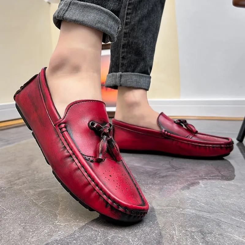 Loafers for Men Square Toe Brogue Embossed Wingtips with Tassel Driving Loafers Comfortable Flexible Lightweight Casual Slip-on