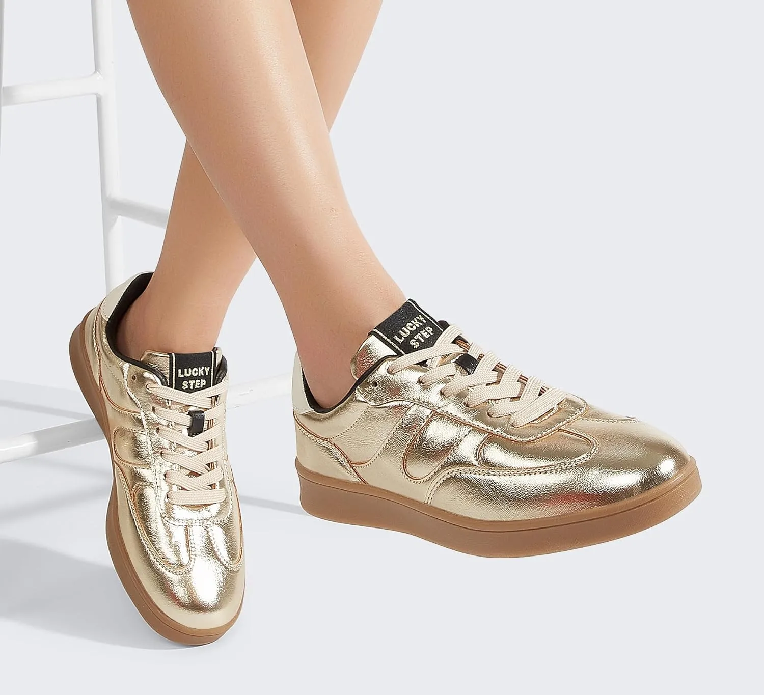 LUCKY STEP Women's Retro Fashion Sneakers Classic Casual Walking Shoes Non Slip Comfort Skate Shoes