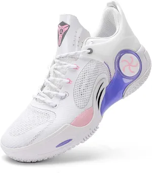 Mens and Womens Lace Up Mid Top Basketball Sneakers Rubber Sole Wear Resistant Walking Shoes High Elasticity Running Shoes Non Slip and Breathable Skateboarding Shoes Fitness Training Shoes White