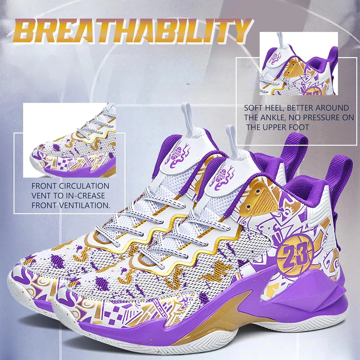 Men's Basketball Shoes Breathable Anti Slip Fashionable Graffiti Training Shoes Outdoor Shoes