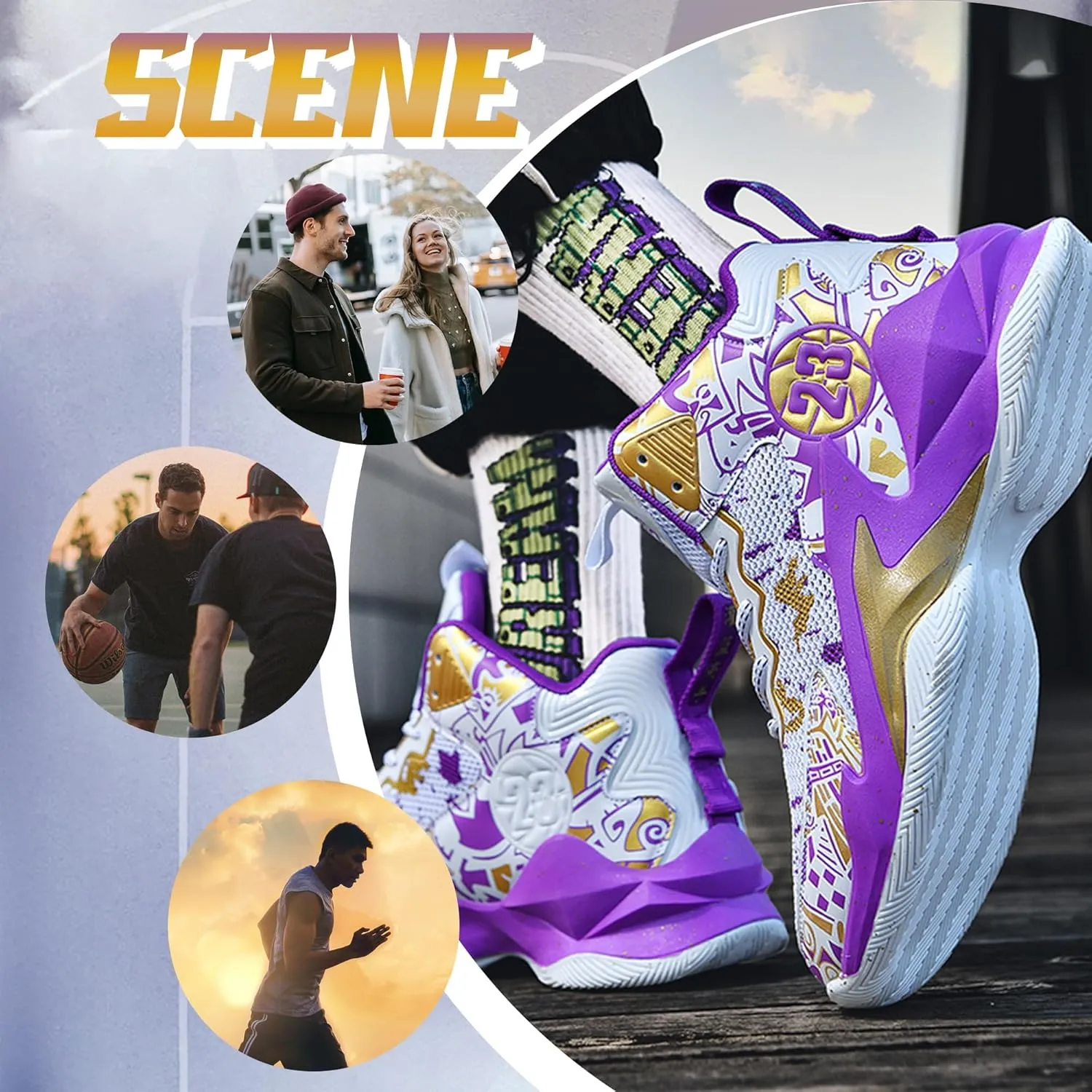 Men's Basketball Shoes Breathable Anti Slip Fashionable Graffiti Training Shoes Outdoor Shoes