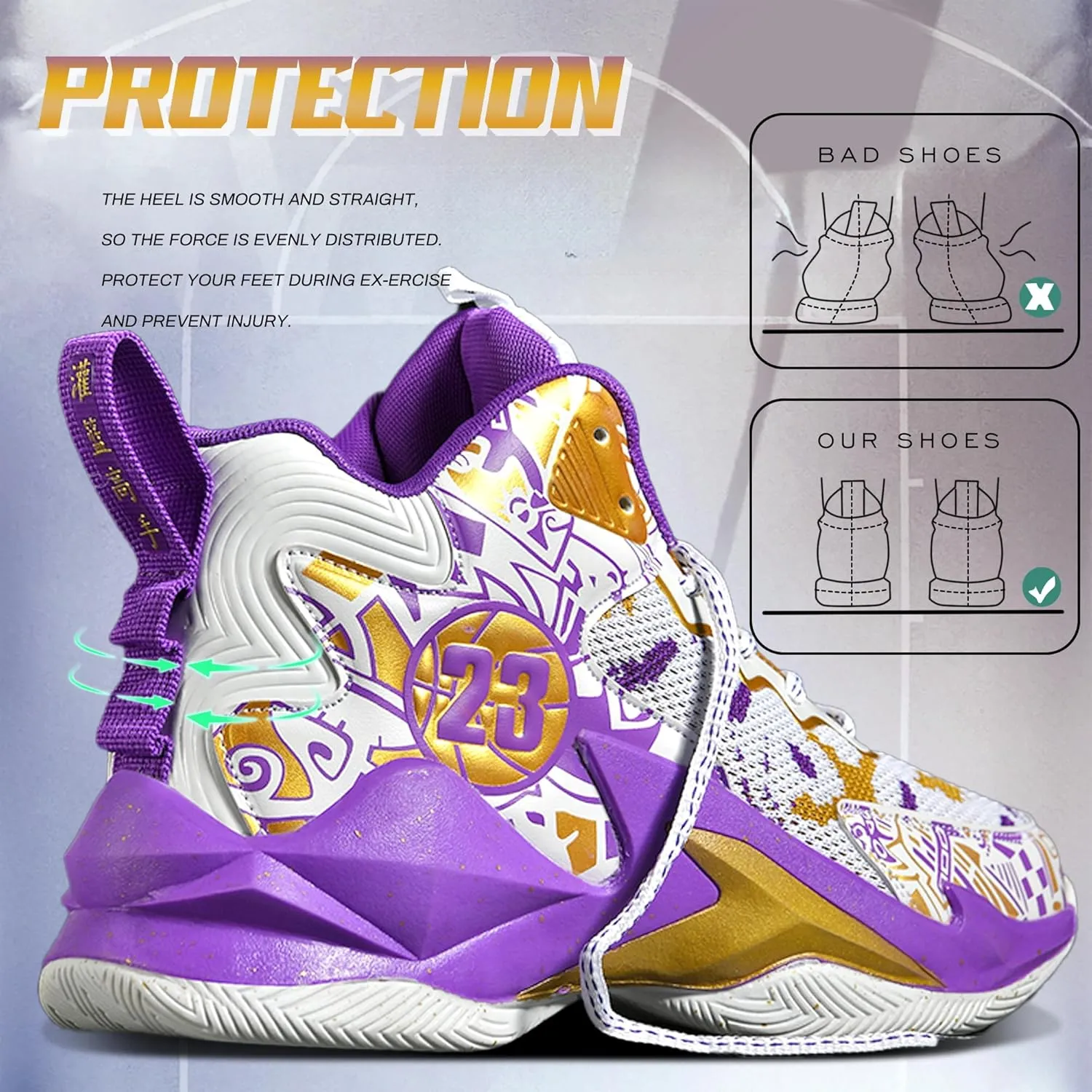 Men's Basketball Shoes Breathable Anti Slip Fashionable Graffiti Training Shoes Outdoor Shoes