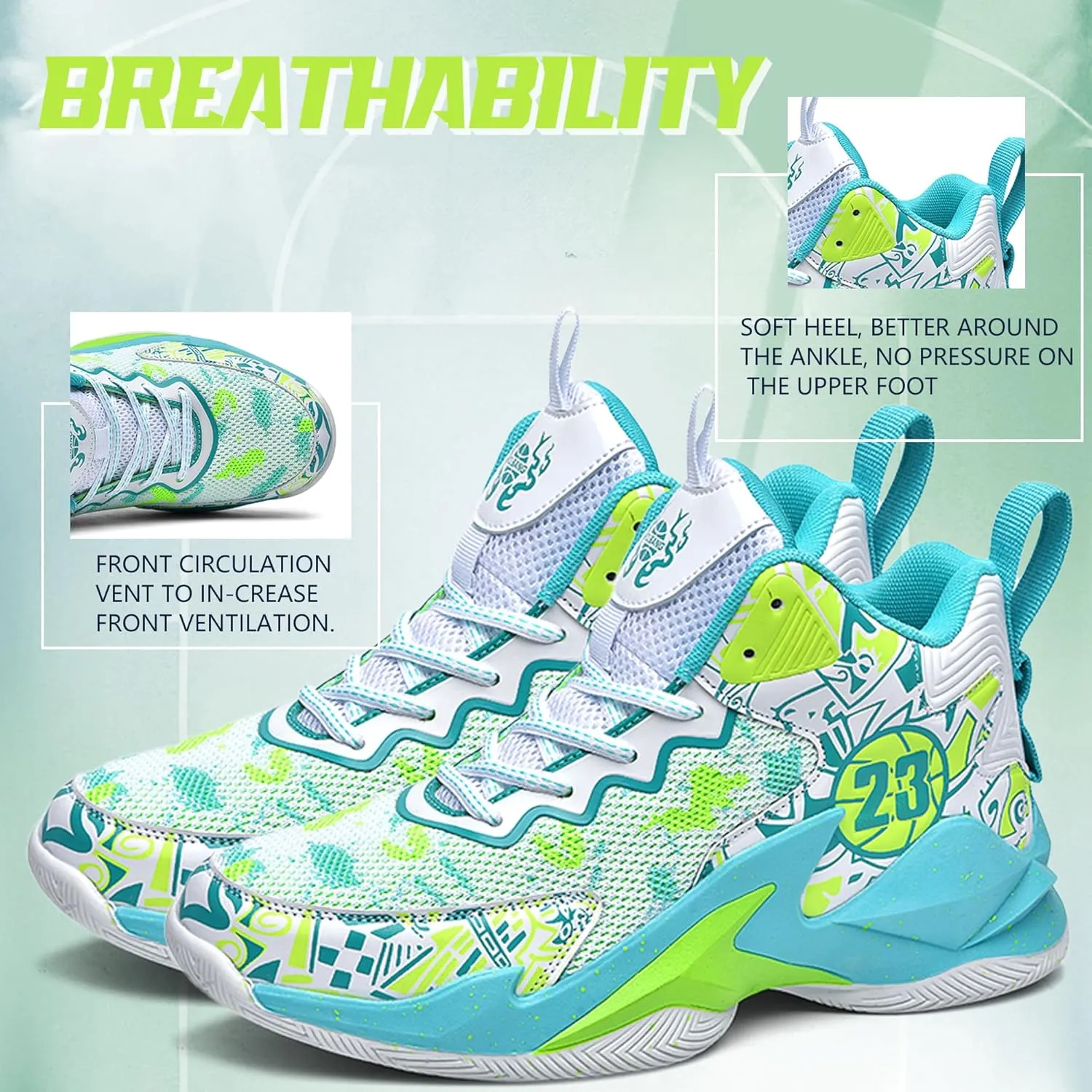 Men's Basketball Shoes Breathable Anti Slip Fashionable Graffiti Training Shoes Outdoor Shoes