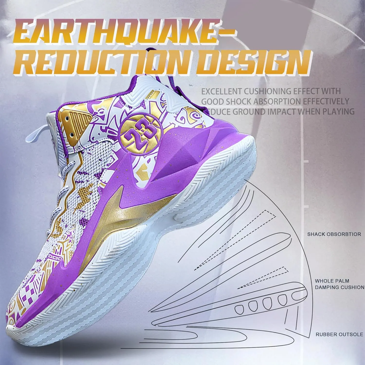 Men's Basketball Shoes Breathable Anti Slip Fashionable Graffiti Training Shoes Outdoor Shoes